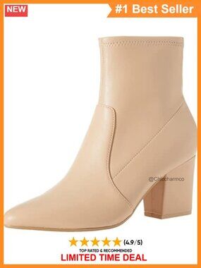 Fitted Stretch Ankle Heel Boots Pointed Toe Faux Leather Block Heel